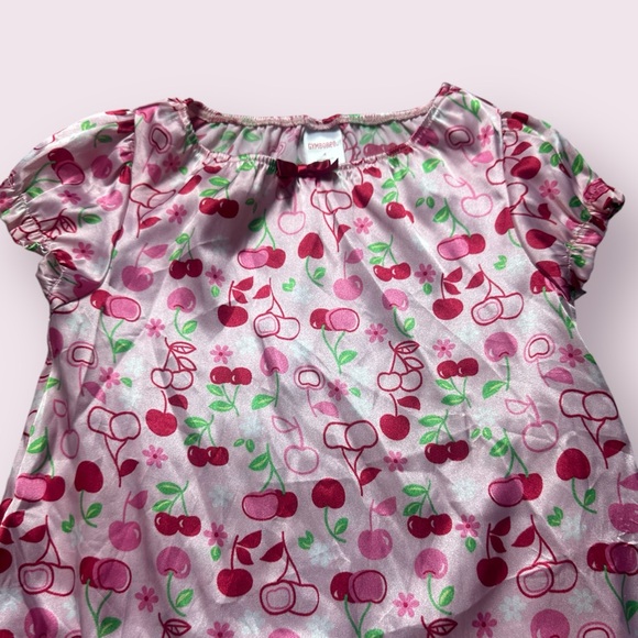 2007 Toddler Girl Gymboree Pink Cherry Print Silk Like Polyester Dress Size 4 - Picture 2 of 10